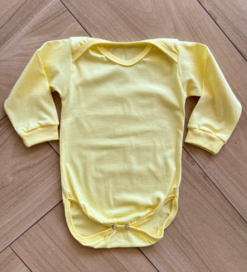 Body Infantil Feminino Manga Longa com Fecho Amarelo Fernanda Ramos Kids