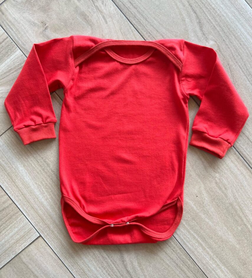 Body Infantil Feminino Manga Longa com Fecho Vermelho Fernanda Ramos Kids