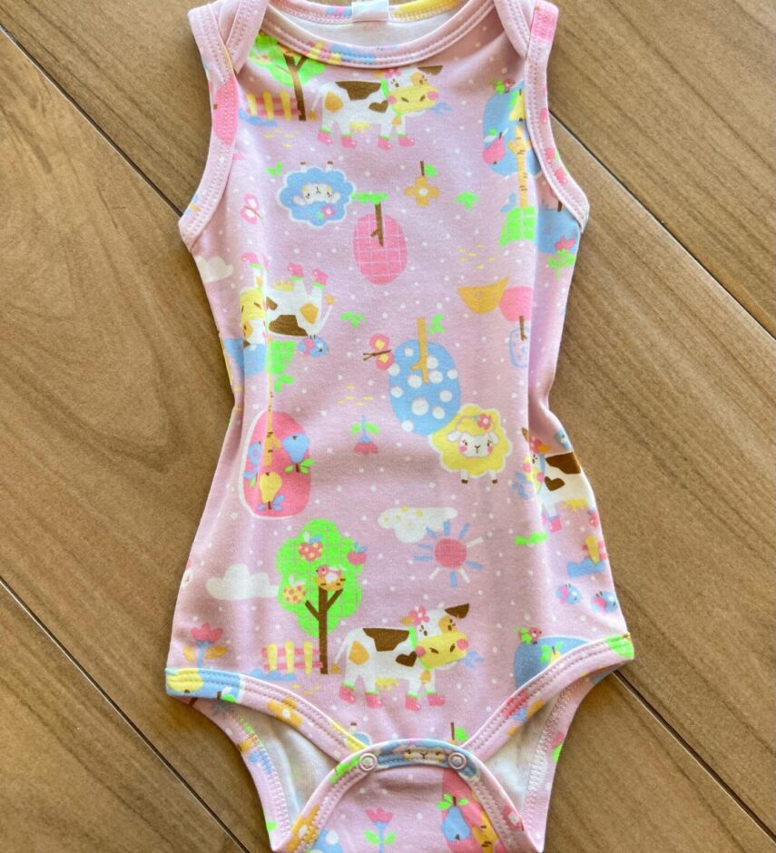 Body Infantil Feminino sem Manga Suedine Estampado Lilás Fernanda Ramos Kids