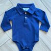 Body Infantil Maculino Gola e Manga Longa Azul Marinho Fernanda Ramos Kids