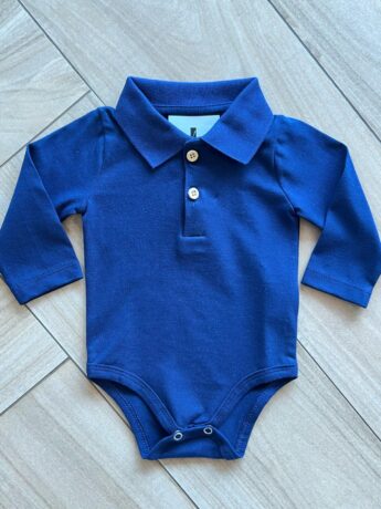 Body Infantil Maculino Gola e Manga Longa Azul Marinho Fernanda Ramos Kids