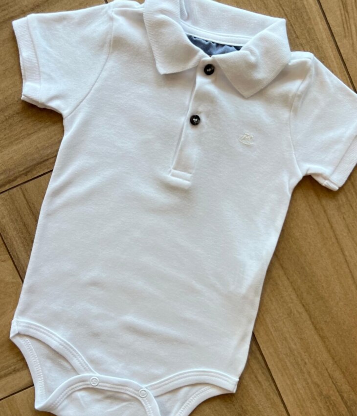 fernandaramoskids com br Body Infantil Manga Curta Gola Polo Branco Suedine 1