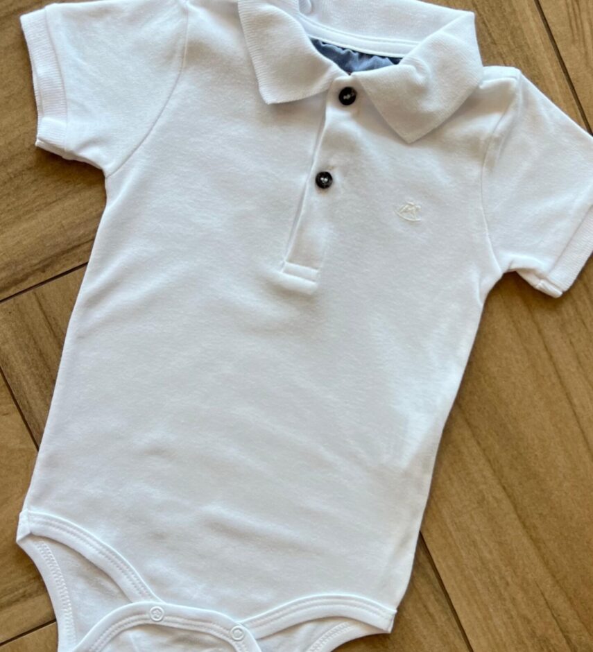 fernandaramoskids com br Body Infantil Manga Curta Gola Polo Branco Suedine 1