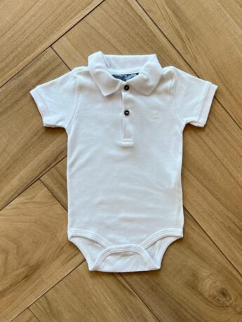 Body Infantil Manga Curta Gola Polo Branco Suedine Fernanda Ramos Kids