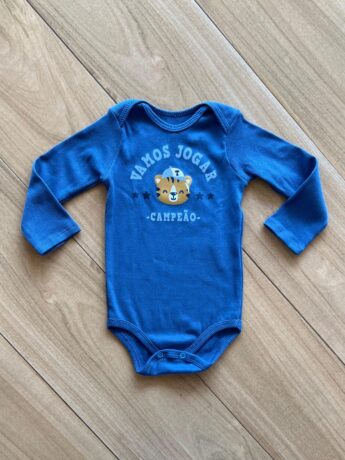 Body Infantil Masculino Manga Longa Vamos Jogar Azul Fernanda Ramosa Kids
