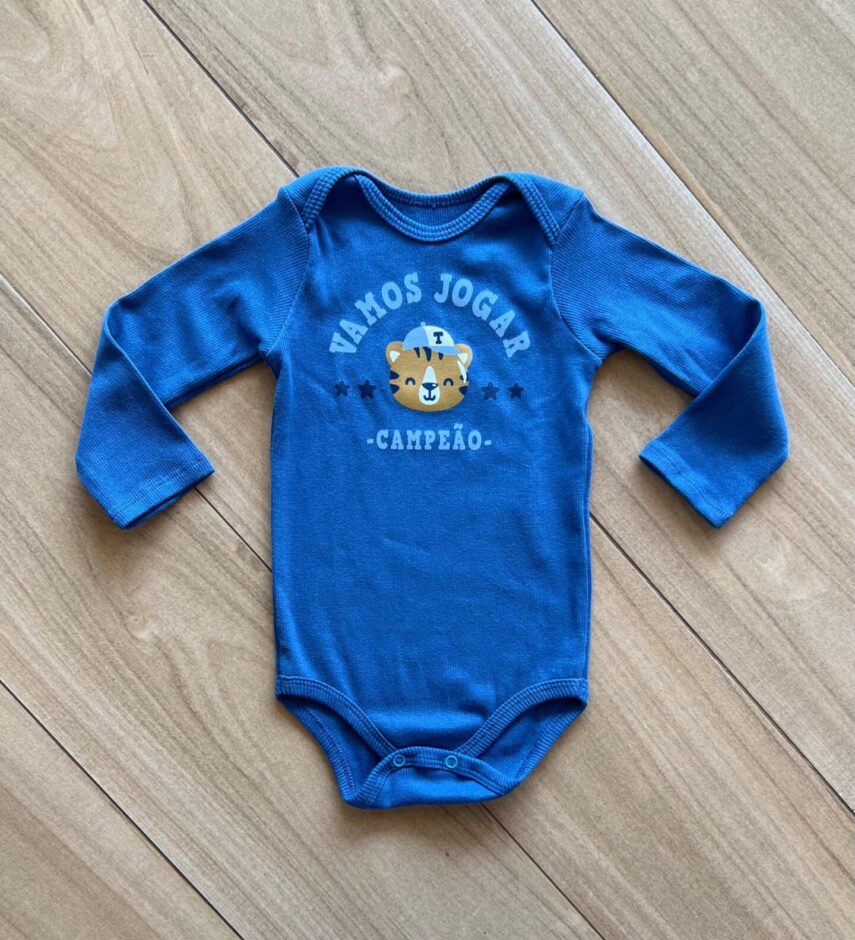 Body Infantil Masculino Manga Longa Vamos Jogar Azul Fernanda Ramosa Kids