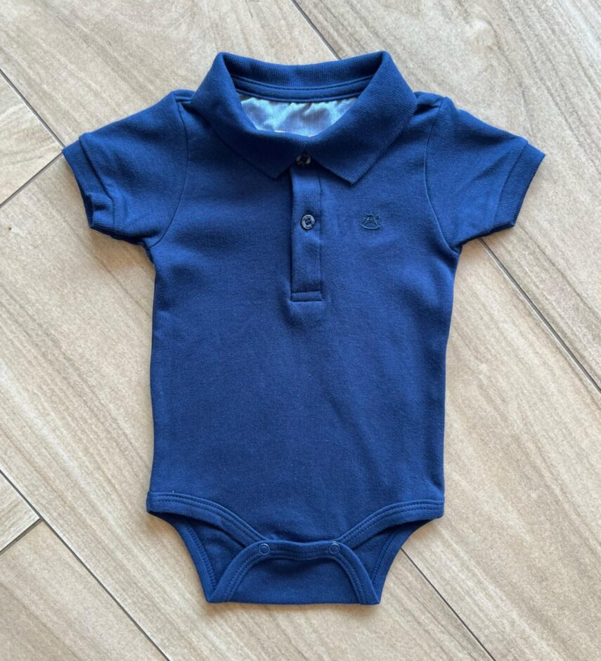 Body Infantil Masculino Polo Manga Curta Azul Escuro Fernanda Ramos Kids