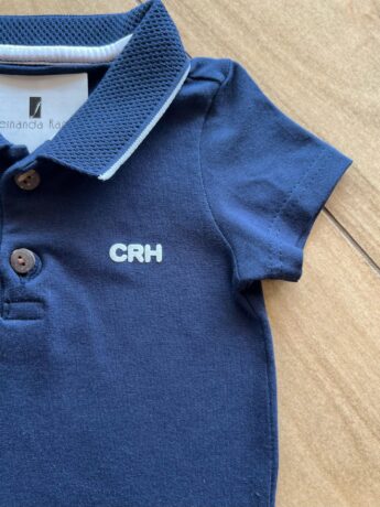 fernandaramoskids com br Body Infantil Masculino Polo Manga Curta Azul Marinho com Detalhes1