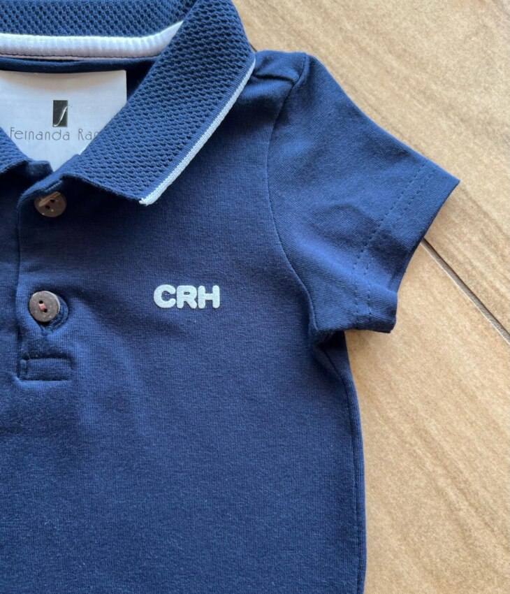 fernandaramoskids com br Body Infantil Masculino Polo Manga Curta Azul Marinho com Detalhes1