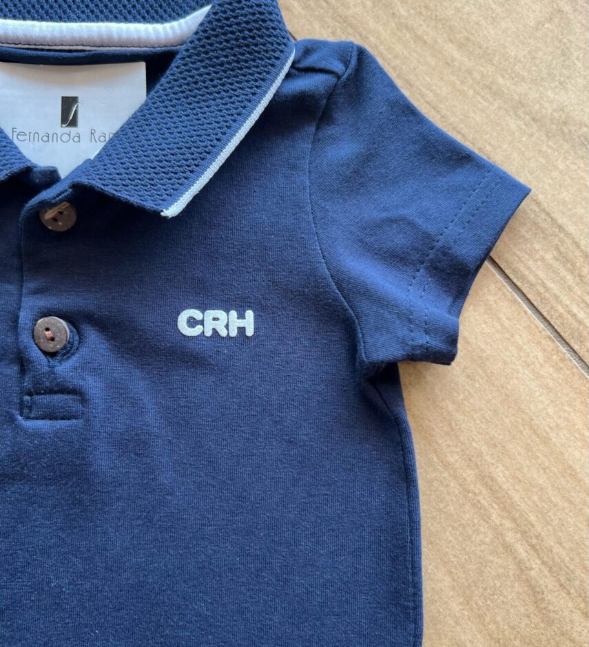fernandaramoskids com br Body Infantil Masculino Polo Manga Curta Azul Marinho com Detalhes1