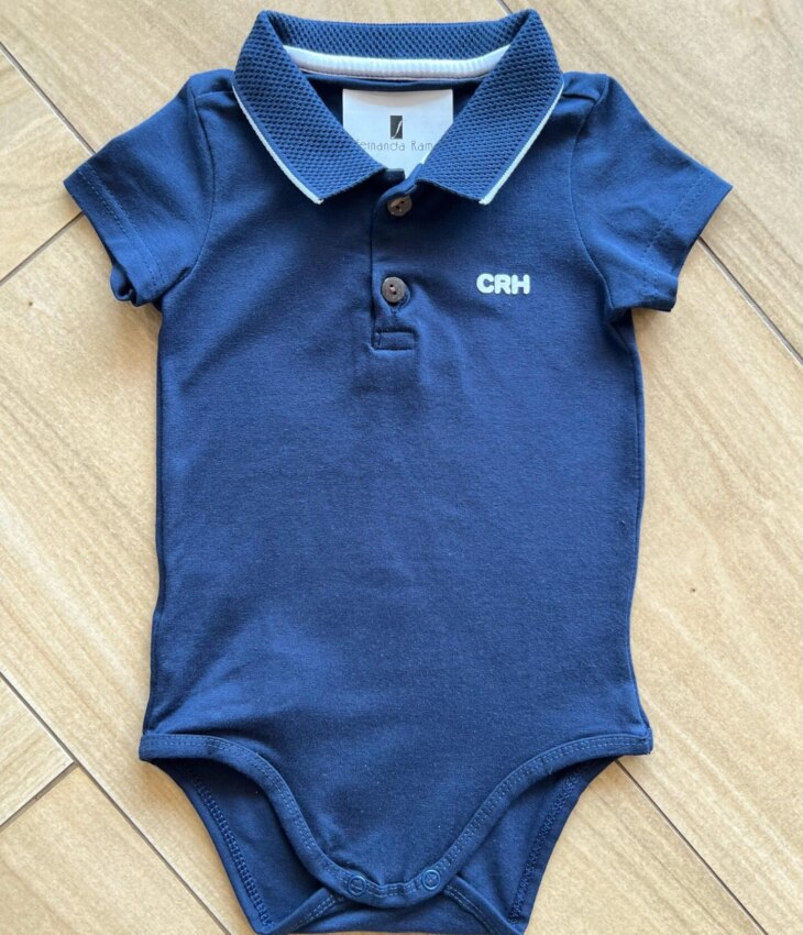 Body Infantil Masculino Polo Manga Curta Azul Marinho com Detalhes Fernanda Ramos Kids