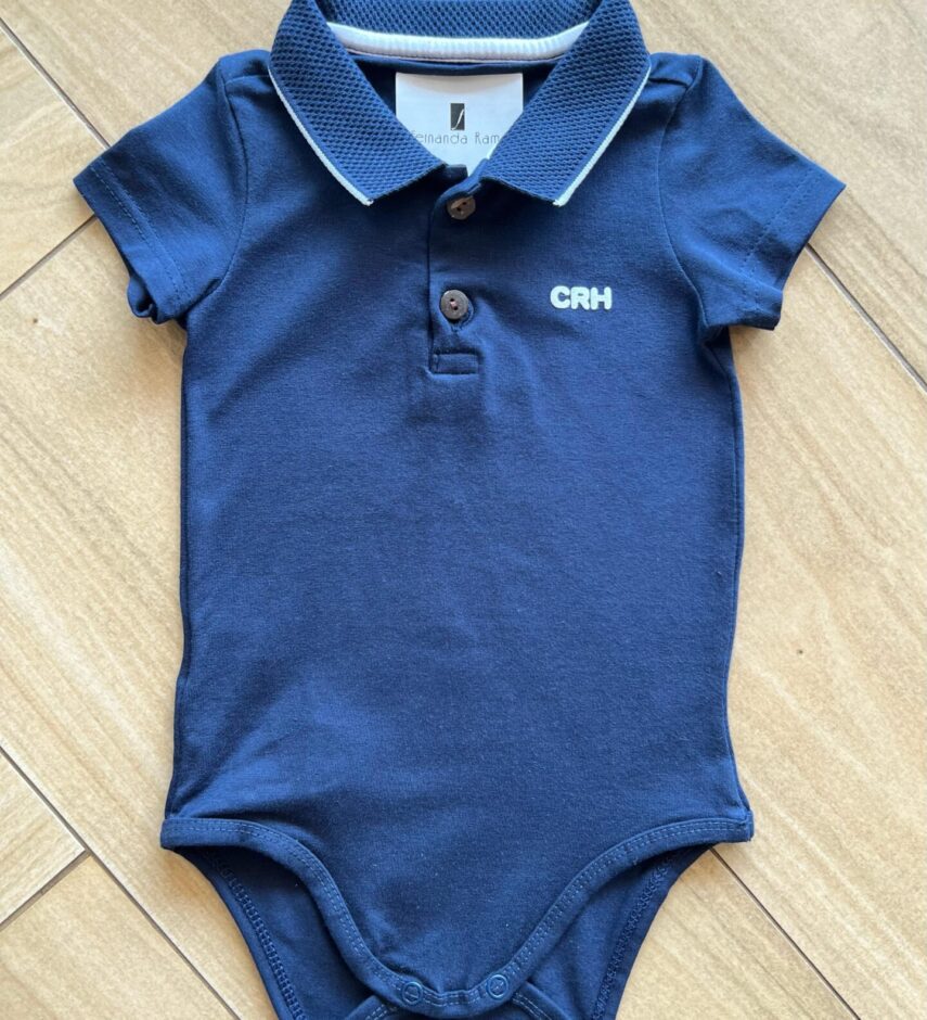 Body Infantil Masculino Polo Manga Curta Azul Marinho com Detalhes Fernanda Ramos Kids