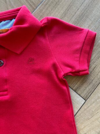 fernandaramoskids com br Body Infantil Masculino Polo Manga Curta em Suedine Vermelho 1