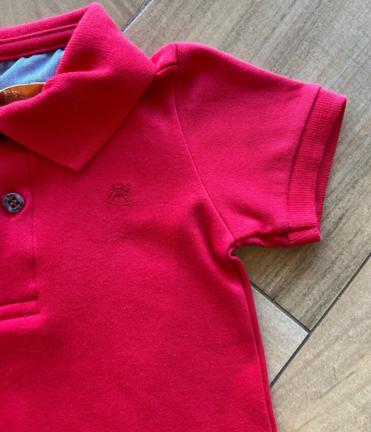 fernandaramoskids com br Body Infantil Masculino Polo Manga Curta em Suedine Vermelho 1