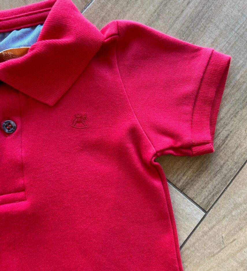 fernandaramoskids com br Body Infantil Masculino Polo Manga Curta em Suedine Vermelho 1