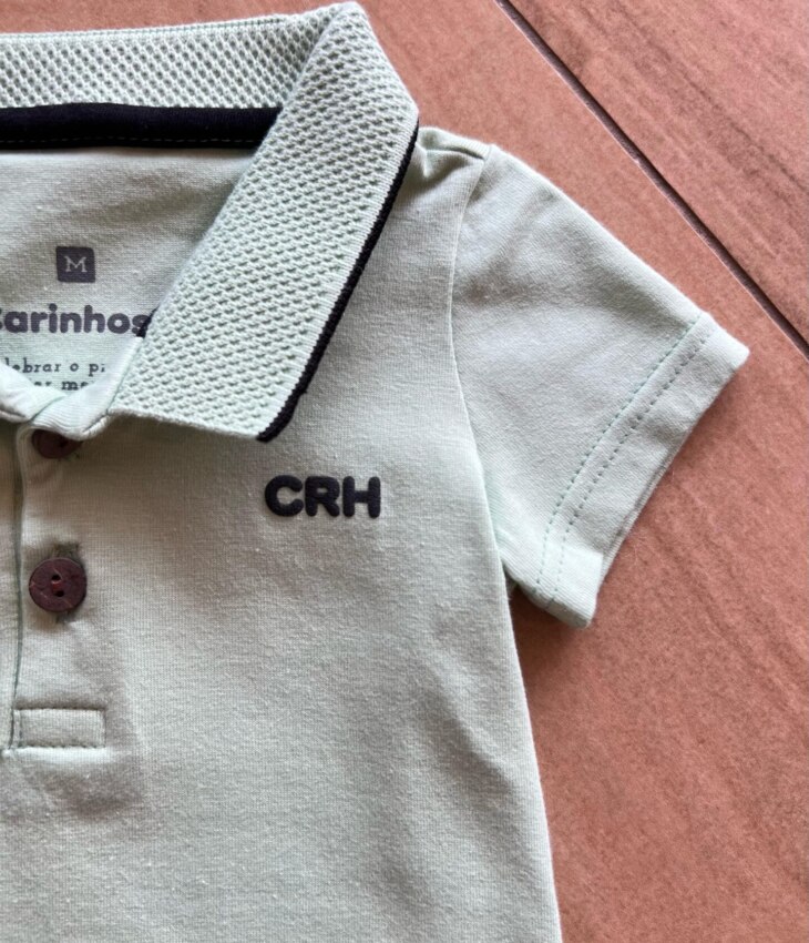 fernandaramoskids com br Body Infantil Masculino Polo Manga Curta Verde com Detalhes1