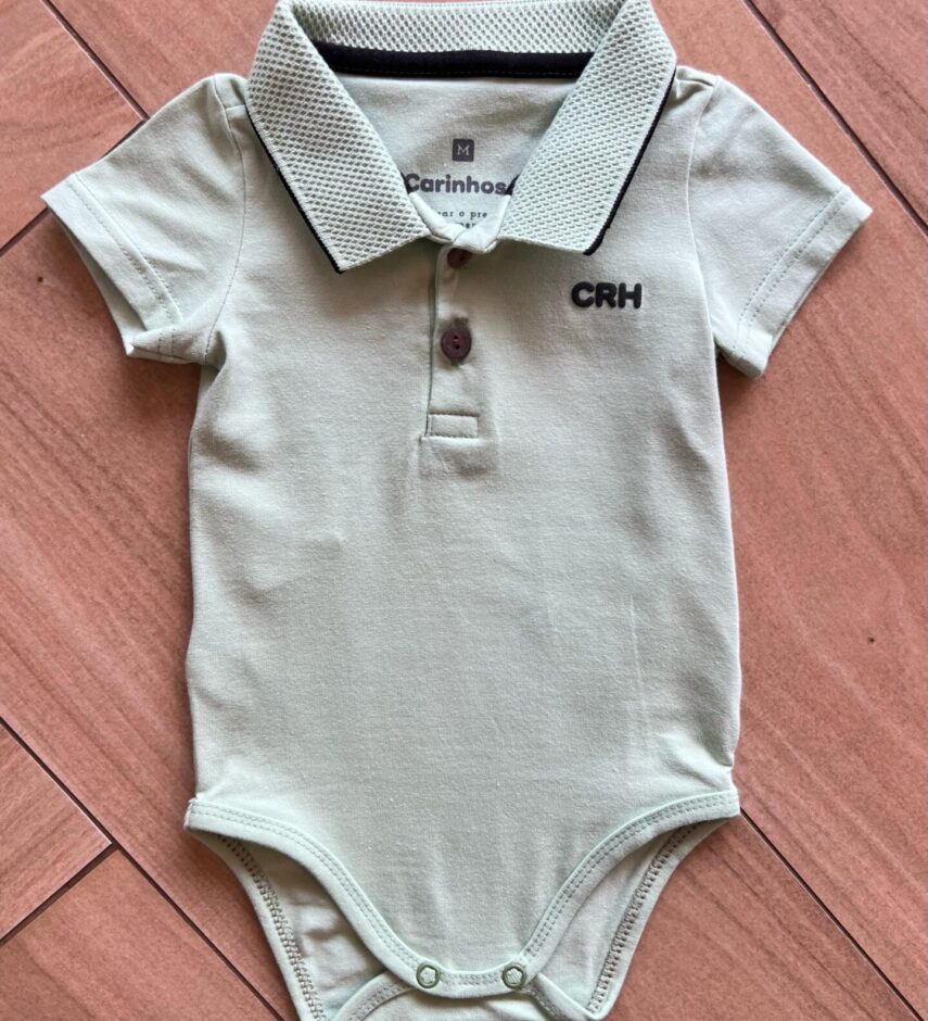 Body Infantil Masculino Polo Manga Curta Verde com Detalhes Fernanda Ramos Kids