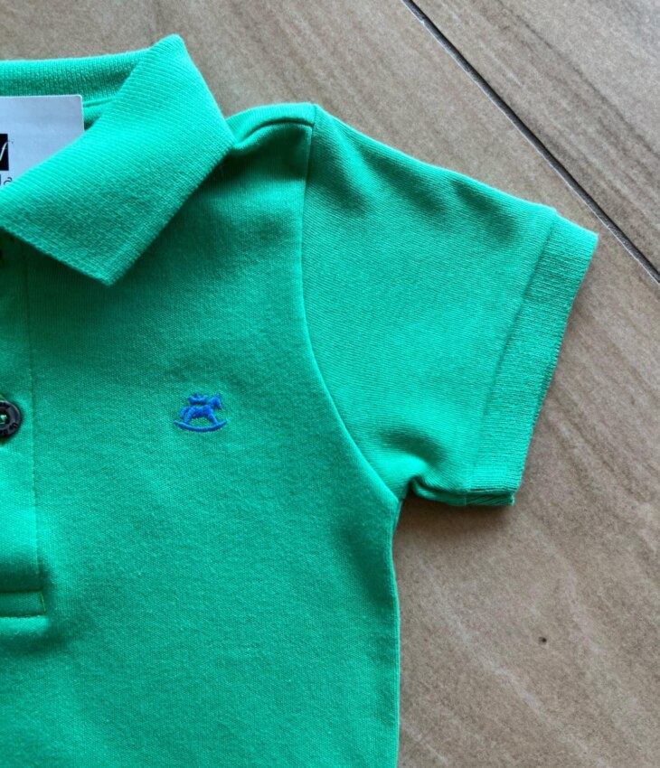 fernandaramoskids com br Body Infantil Masculino Polo Manga Curta Verde Kelly1