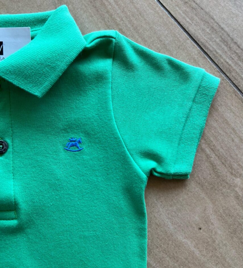 fernandaramoskids com br Body Infantil Masculino Polo Manga Curta Verde Kelly1
