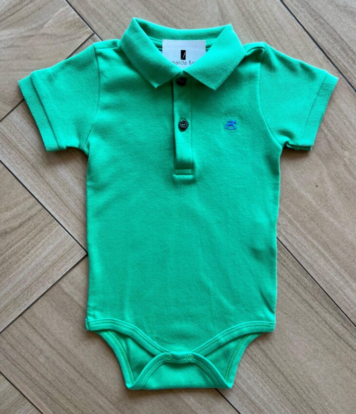 Body Infantil Masculino Polo Manga Curta Verde Kelly Fernanda Ramos Kids