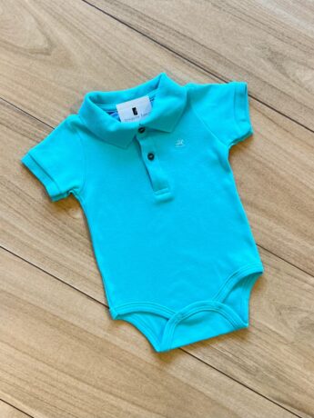 fernandaramoskids com br Body Infantil Polo Manga Curta Azul Piscina com Botões1