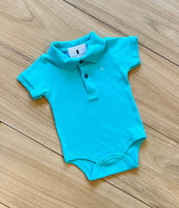 fernandaramoskids com br Body Infantil Polo Manga Curta Azul Piscina com Botões1