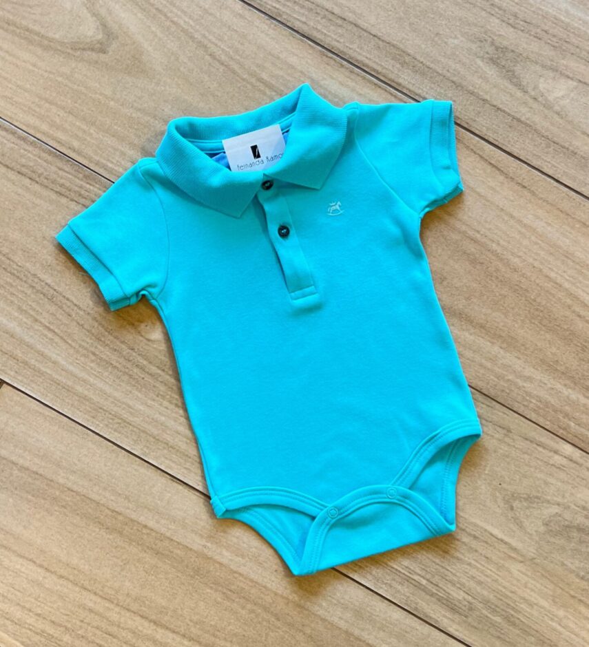 fernandaramoskids com br Body Infantil Polo Manga Curta Azul Piscina com Botões1