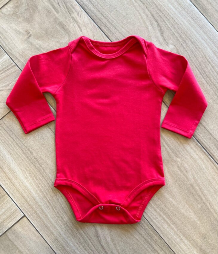 Body Infantil Unissex Manga Longa com Fecho Vermelho Fernanda Ramos Kids