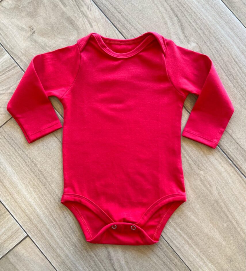 Body Infantil Unissex Manga Longa com Fecho Vermelho Fernanda Ramos Kids