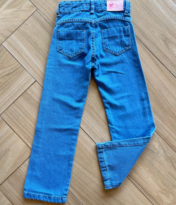 Calça Feminina Jeans Lavagem Clara com Detalhe Destroyed Fernanda Ramos Kids