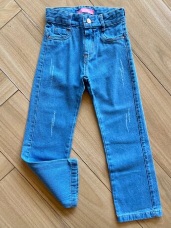 Calça Feminina Jeans Lavagem Clara com Detalhe Destroyed Fernanda Ramos Kids