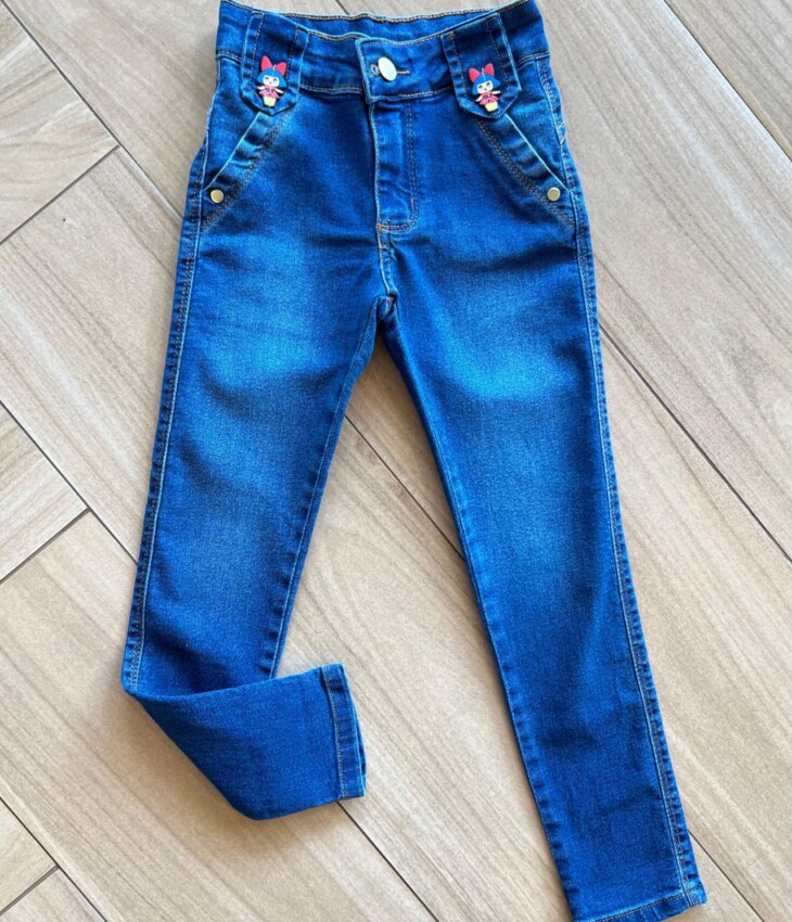 Calça Feminina Jeans Lavagem Media com Apliques Fernanda Ramos Kids