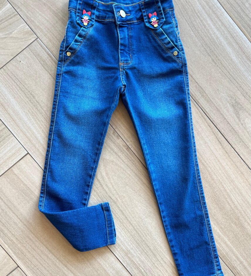 Calça Feminina Jeans Lavagem Media com Apliques Fernanda Ramos Kids