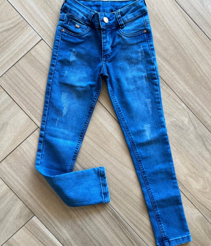 Calça Feminina Jeans Lavagem Media com Detalhe Destroyed Fernanda Ramos Kids