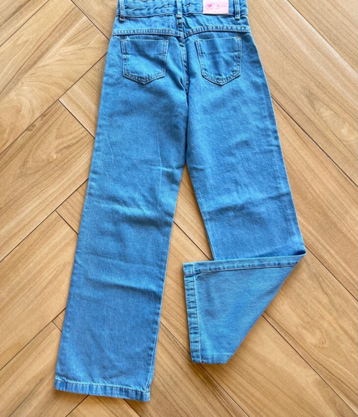 Calça Juvenil Feminina Jeans Claro Wide Leg Destroyed Fernanda Ramos Kids