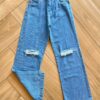 Calça Juvenil Feminina Jeans Claro Wide Leg Destroyed Fernanda Ramos Kids