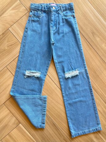 Calça Juvenil Feminina Jeans Claro Wide Leg Destroyed Fernanda Ramos Kids