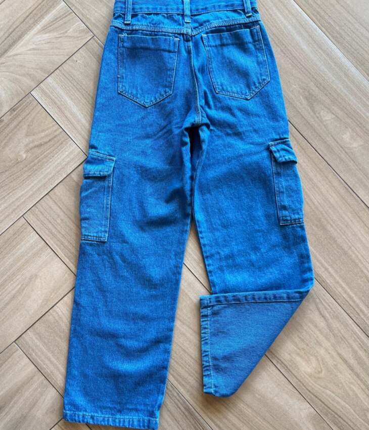 fernandaramoskids com br Calça Juvenil Feminina Jeans Wide Leg Cargo2