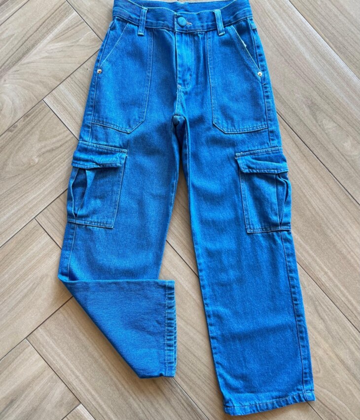 Calça Juvenil Feminina Jeans Wide Leg Cargo Fernanda Ramos Kids