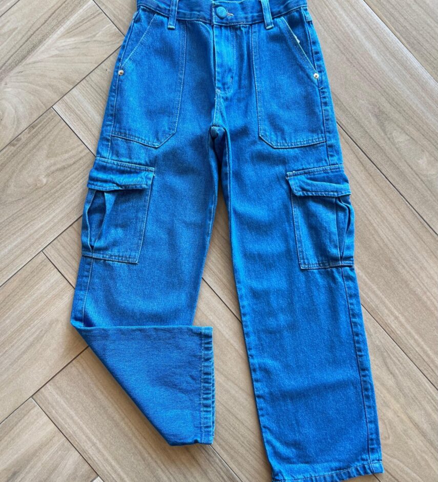 Calça Juvenil Feminina Jeans Wide Leg Cargo Fernanda Ramos Kids