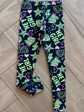 Calça Legging Infantil Feminina Básica Estampa Hey Girl Preta Fernanda Ramos Kids