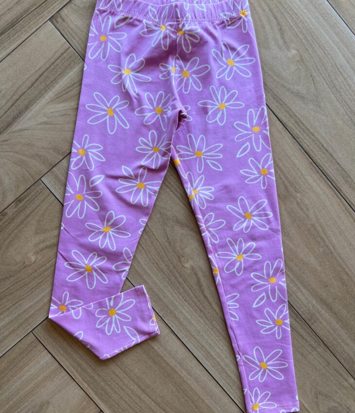 Calça Legging Infantil Feminina Básica Estampa Margaridas Lilás Fernanda Ramos Kids