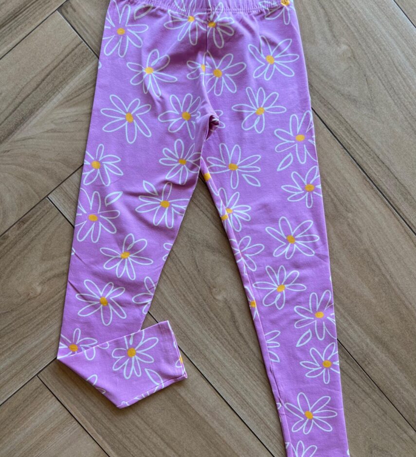 Calça Legging Infantil Feminina Básica Estampa Margaridas Lilás Fernanda Ramos Kids