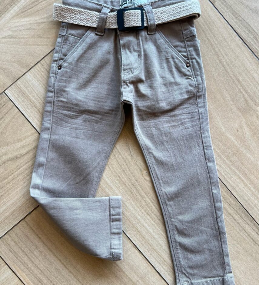Calça Masculina Infantil Sarja com Cinto Caqui Fernanda Ramos Kids