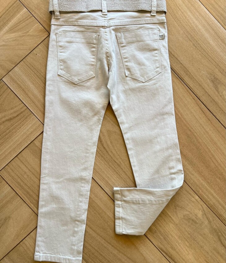 fernandaramoskids com br Calça Masculina Infantil Sarja Essencial Color com Cinto Bege2