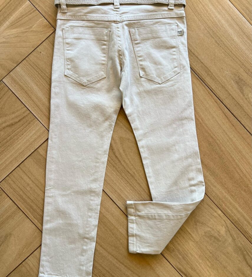 fernandaramoskids com br Calça Masculina Infantil Sarja Essencial Color com Cinto Bege2