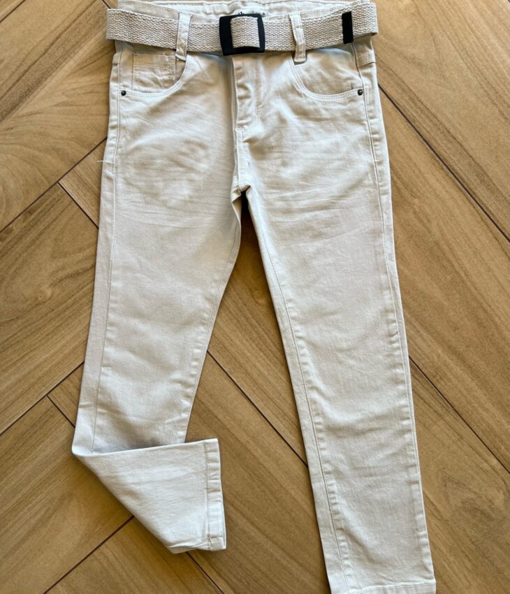 Calça Masculina Infantil Sarja Essencial Color com Cinto Bege Fernanda Ramos Kids
