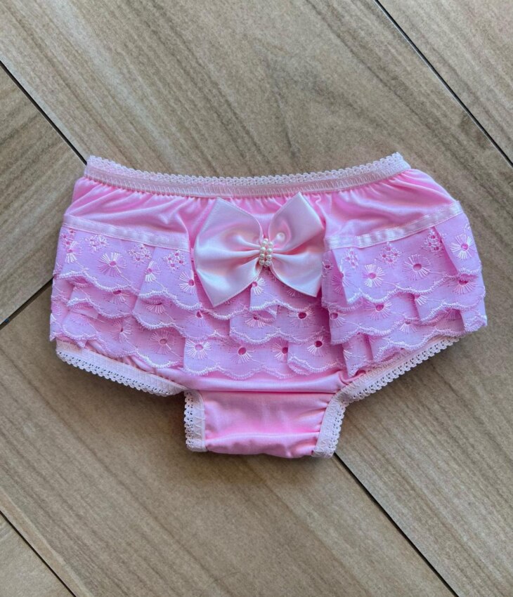 Calcinha Infantil Feminina Detalhe em Laise e Laço Rosa Fernanda Ramos Kids