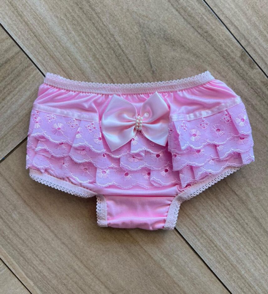 Calcinha Infantil Feminina Detalhe em Laise e Laço Rosa Fernanda Ramos Kids