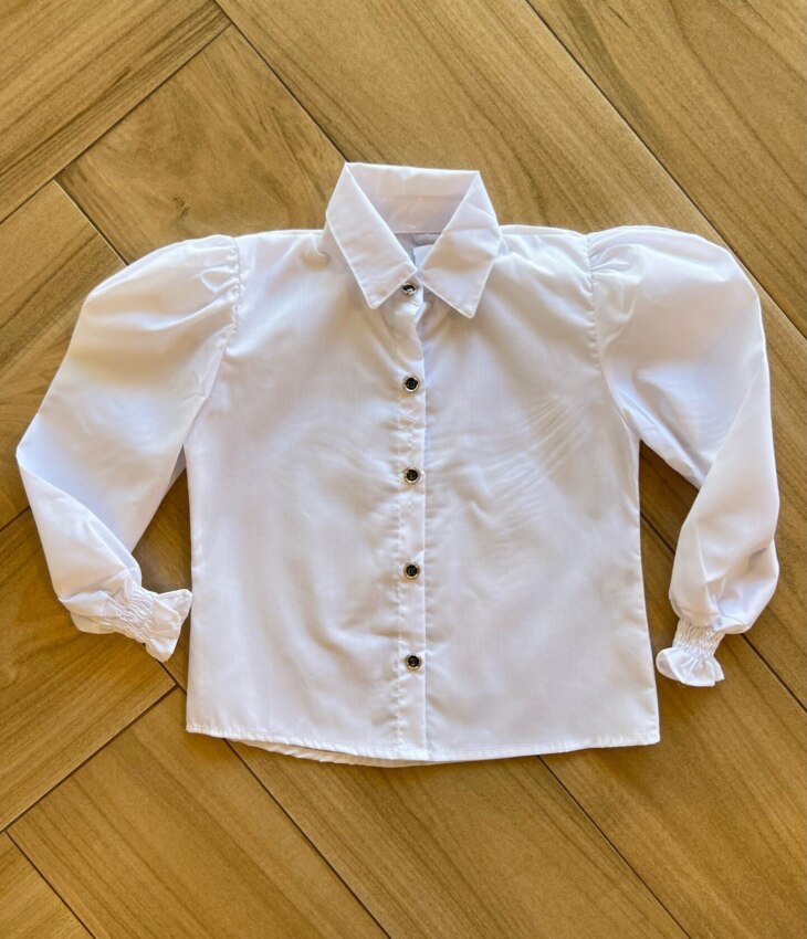 Camisa Infantil Feminina Manga Longa Detalhe no Punho Branca Fernanda Ramos Kids